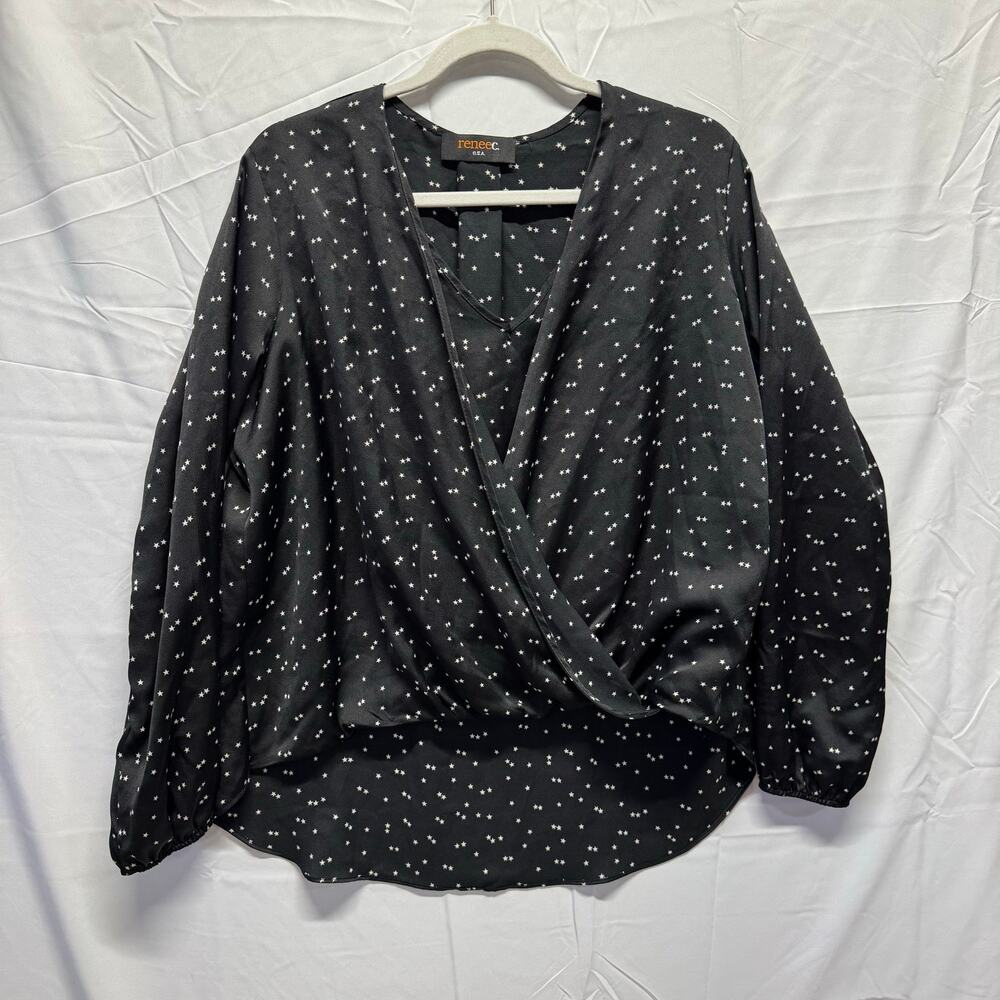 Renee C. Women's Black Star Print Surplice Layer Blouse - Size M Whimsygoth
